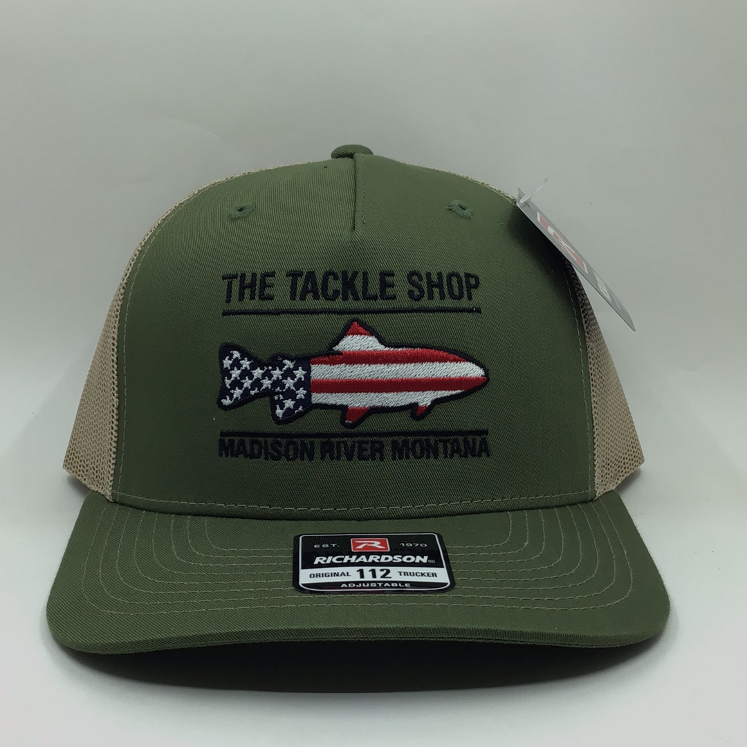 Trout Flag Logo Hat Olive with Tan Mesh